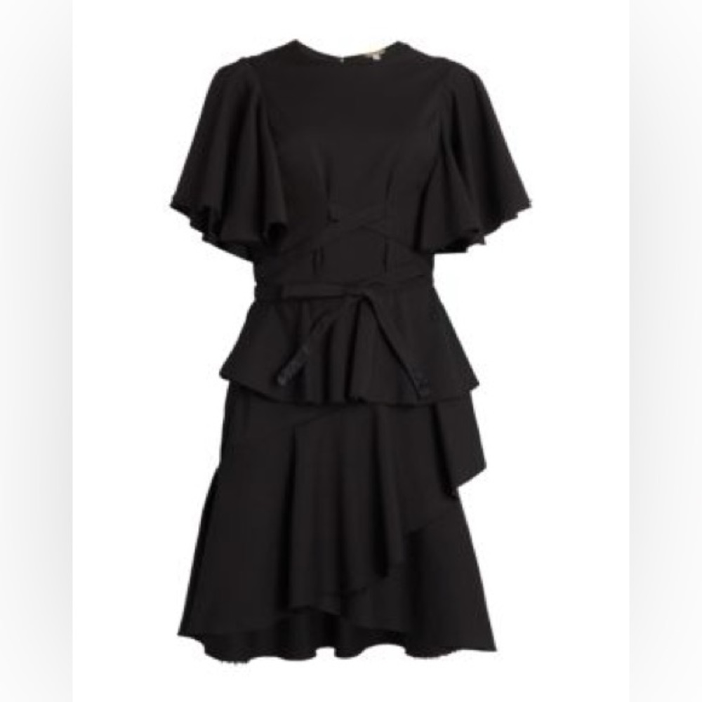 Johanna Ortiz Black Flutter-Sleeve Flounce Dress Size 0